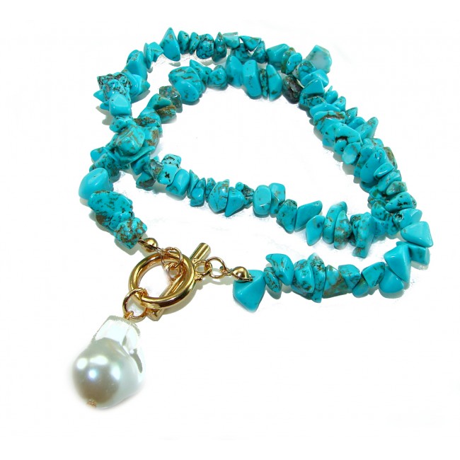 Luxurious natural Turquoise 14K Gold over .925 Sterling Silver handmade necklace