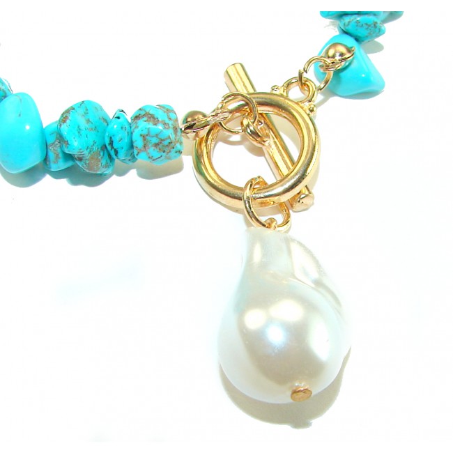 Luxurious natural Turquoise 14K Gold over .925 Sterling Silver handmade necklace