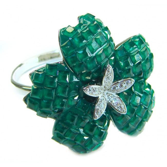 Vintage style - Timless Beauty 12.5 carat Emerald .925 Sterling Silver handcrafted Statement Ring size 8 1/4