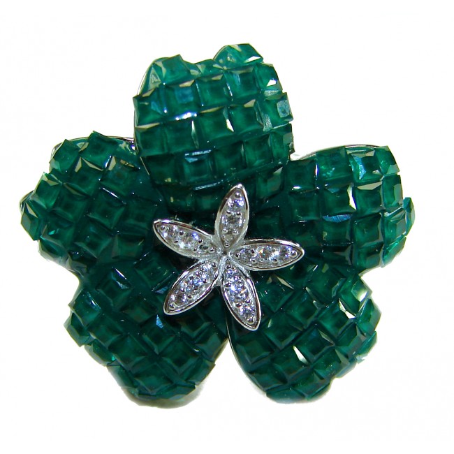 Vintage style - Timless Beauty 12.5 carat Emerald .925 Sterling Silver handcrafted Statement Ring size 8 1/4
