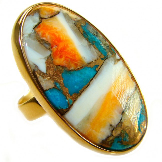 Rare 29.5 carat Oyster Turquoise 18K Gold over .925 Sterling Silver handcrafted Large ring; s. 6 adjustable
