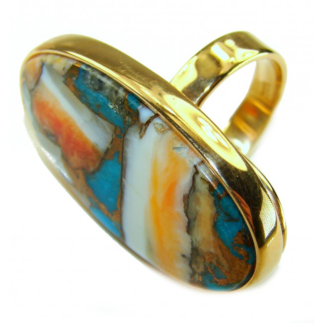 Rare 29.5 carat Oyster Turquoise 18K Gold over .925 Sterling Silver handcrafted Large ring; s. 6 adjustable