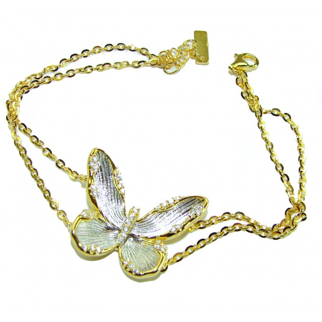 Golden Butterfly White Topaz highly polished 18K Gold over .925 Sterling Silver Italy made bracelet - photo 3
