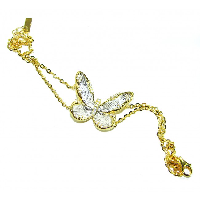 Golden Butterfly White Topaz highly polished 18K Gold over .925 Sterling Silver Italy made bracelet - photo 2