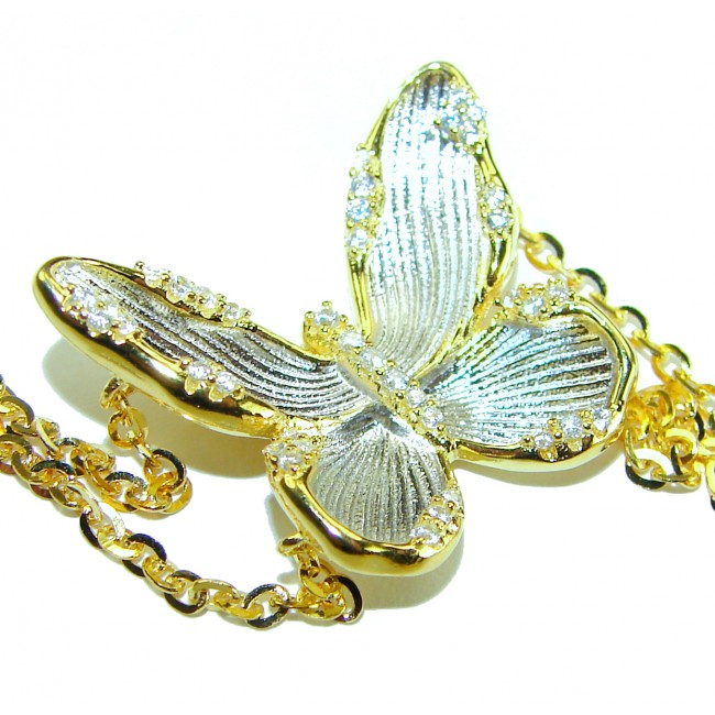 Golden Butterfly White Topaz highly polished 18K Gold over .925 Sterling Silver Italy made bracelet - photo 1