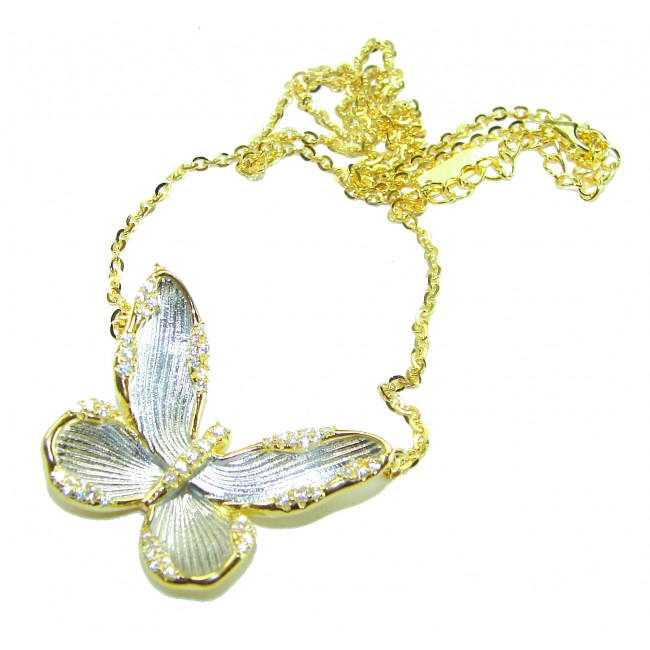 Golden Butterfly White Topaz highly polished 18K Gold over .925 Sterling Silver Italy made necklace - photo 2