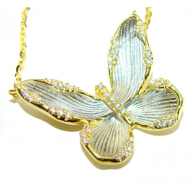 Golden Butterfly White Topaz highly polished 18K Gold over .925 Sterling Silver Italy made necklace - photo 1