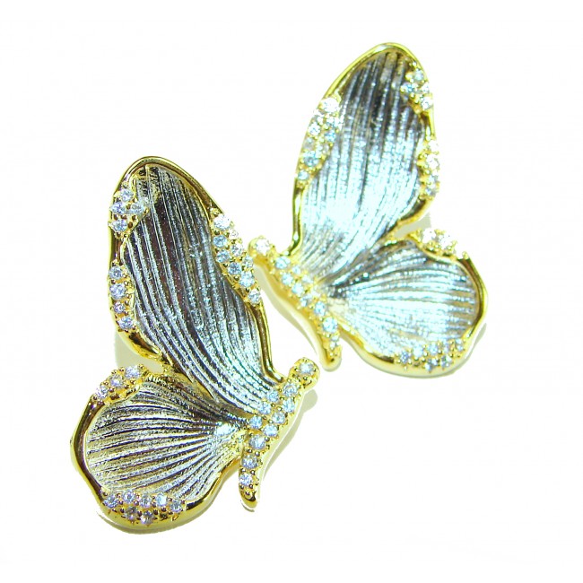 Golden Butterfly White Topaz highly polished 18K Gold over .925 Sterling Silver Italy made Earrings