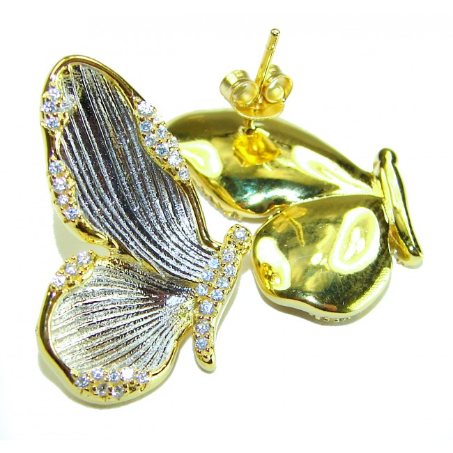 Golden Butterfly White Topaz highly polished 18K Gold over .925 Sterling Silver Italy made Earrings