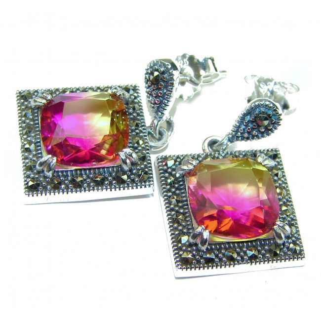 9.5 carat Ametrine Marcasite .925 Sterling Silver HANDCRAFTED Earrings