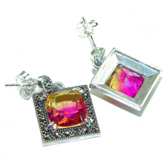 9.5 carat Ametrine Marcasite .925 Sterling Silver HANDCRAFTED Earrings