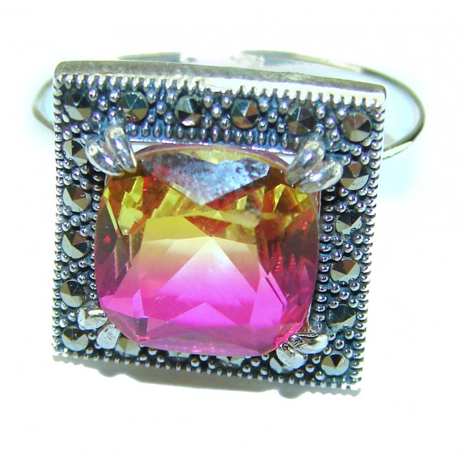 7.5 carat Ametrine Marcasite .925 Sterling Silver HANDCRAFTED Ring s. 8