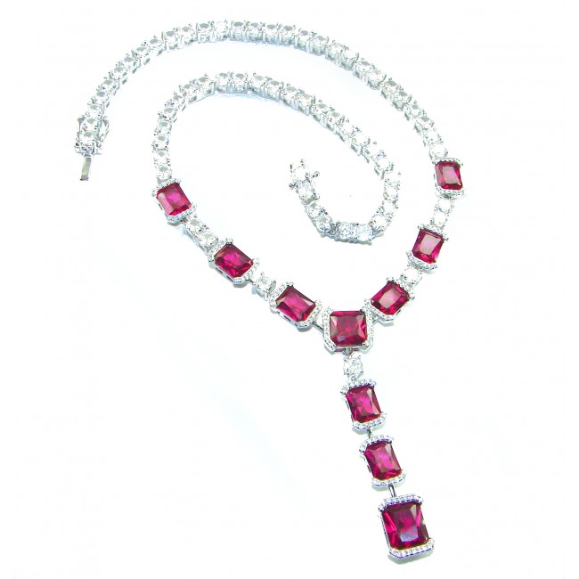 Royalty 30.2 carat Ruby .925 Sterling Silver .925 Sterling Silver Statement Necklace - Ruby and sterling silver necklace, top view with detailed stones.