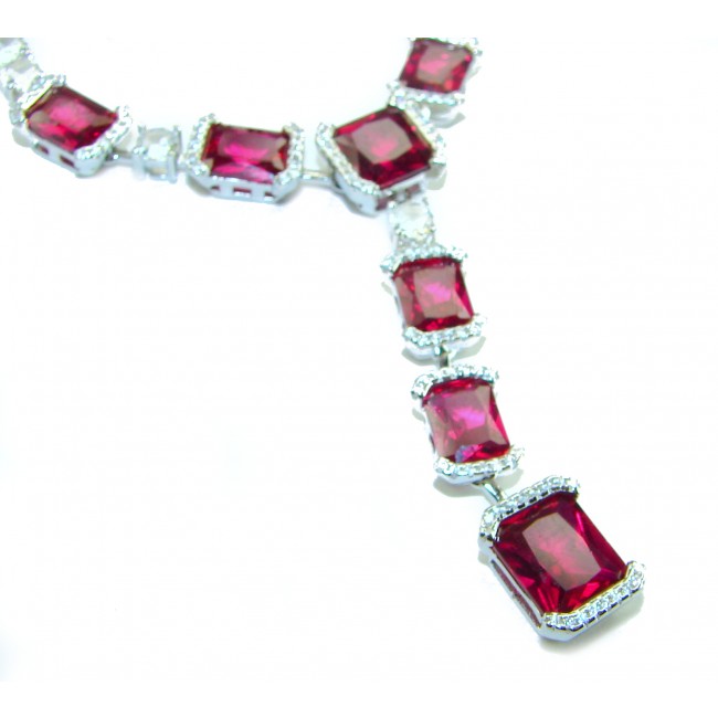 Royalty 30.2 carat Ruby .925 Sterling Silver .925 Sterling Silver Statement Necklace - Ruby necklace close-up, showcasing stones and silver setting.