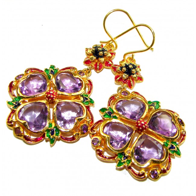 Esmeralda - Very Unique African Amethyst Enamel 18K Gold over .925 Sterling Silver handcrafted earrings