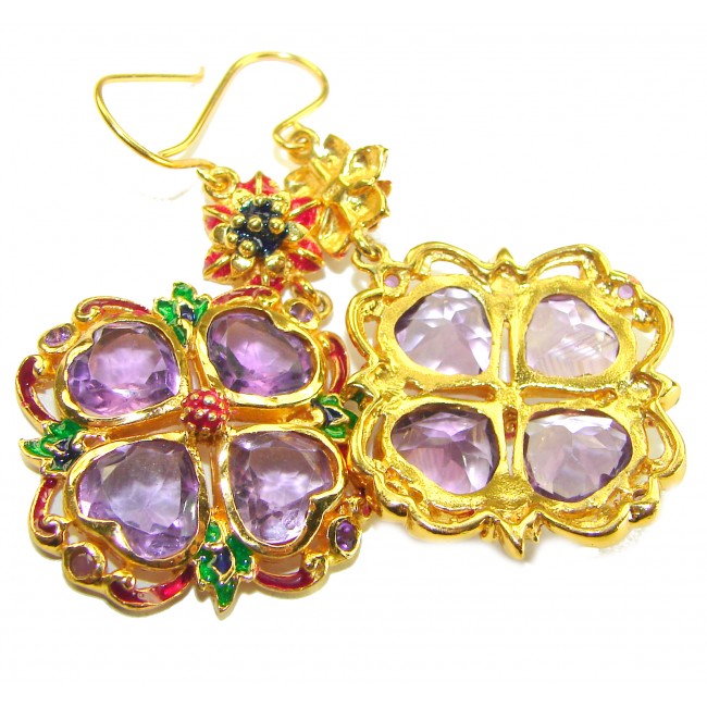 Esmeralda - Very Unique African Amethyst Enamel 18K Gold over .925 Sterling Silver handcrafted earrings