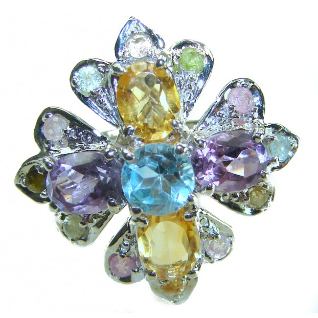 Celtic Spirit authentic fancy cut 15.5 carat Swiss Blue Topaz rhodium over .925 Sterling Silver handcrafted Statement Ring s. 7 - photo 2