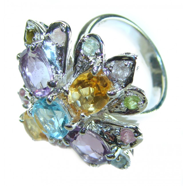 Celtic Spirit authentic fancy cut 15.5 carat Swiss Blue Topaz rhodium over .925 Sterling Silver handcrafted Statement Ring s. 7 - photo 1