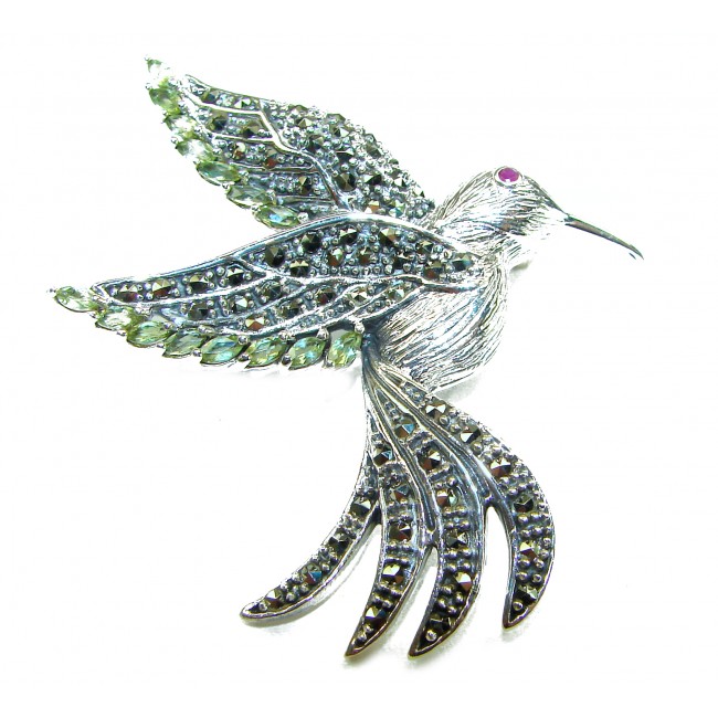 Incredible Flaying Bird Natural Marcasite .925 Sterling Silver Brooch