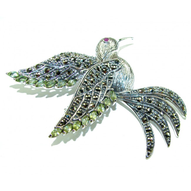 Incredible Flaying Bird Natural Marcasite .925 Sterling Silver Brooch