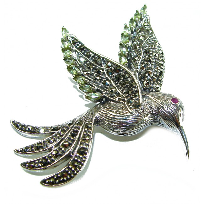 Incredible Flaying Bird Natural Marcasite .925 Sterling Silver Brooch
