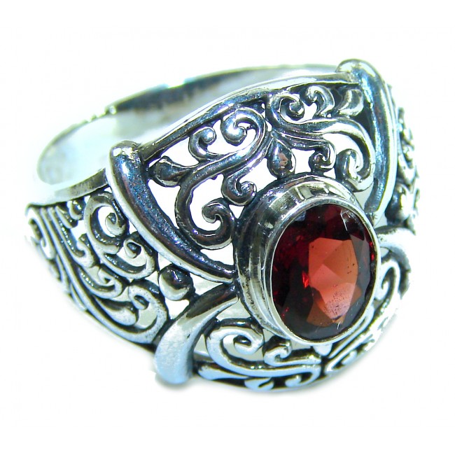 4.5 carat oval cut Red Garnet .925 Sterling Silver handcrafted ring; s. 9