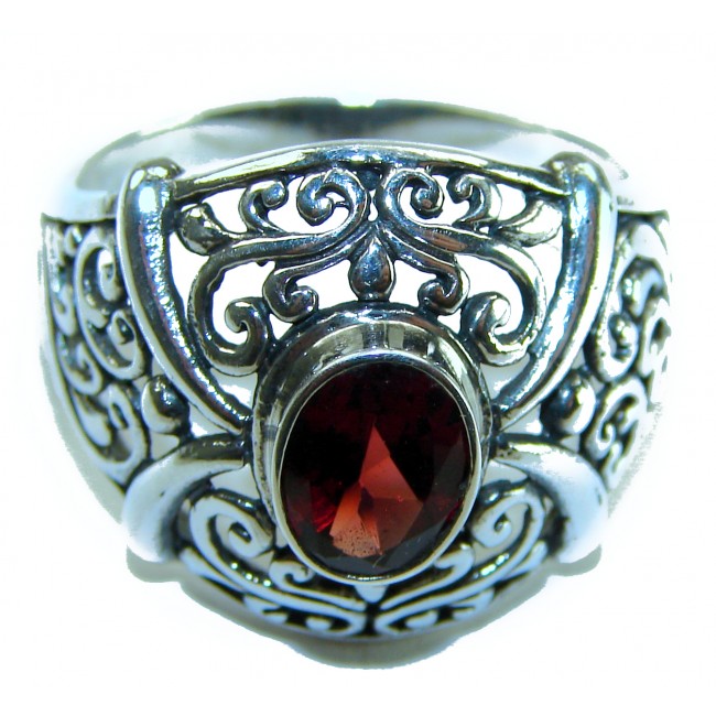 4.5 carat oval cut Red Garnet .925 Sterling Silver handcrafted ring; s. 9