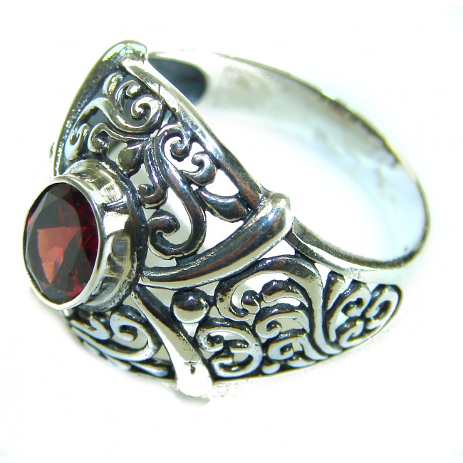 4.5 carat oval cut Red Garnet .925 Sterling Silver handcrafted ring; s. 9