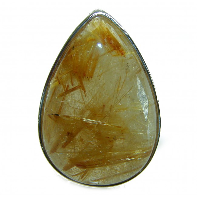 The very Best quality Golden Rutilated Quartz .925 Sterling Silver handcrafted Ring Size 8 adjustable - Golden rutilated quartz stone close-up in teardrop shape.