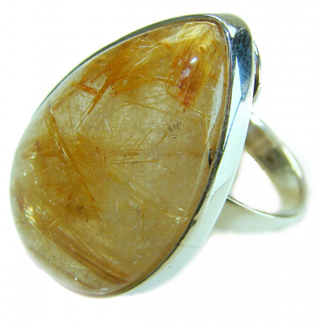 The very Best quality Golden Rutilated Quartz .925 Sterling Silver handcrafted Ring Size 8 adjustable - Close-up of golden rutilated quartz ring set in .925 sterling silver.