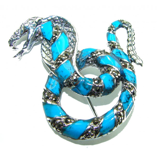 Cobra Snake inlay Turquoise .925 Sterling Silver handcrafted Brooch