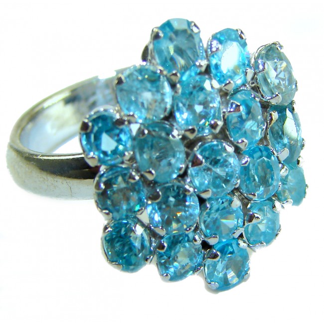 Blue Odyssey 4.5 carat authentic Swiss Blue Topaz .925 Sterling Silver handmade Statement Ring size 8 - photo 3