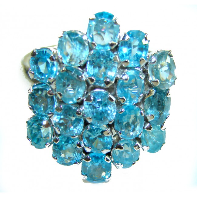 Blue Odyssey 4.5 carat authentic Swiss Blue Topaz .925 Sterling Silver handmade Statement Ring size 8 - photo 2