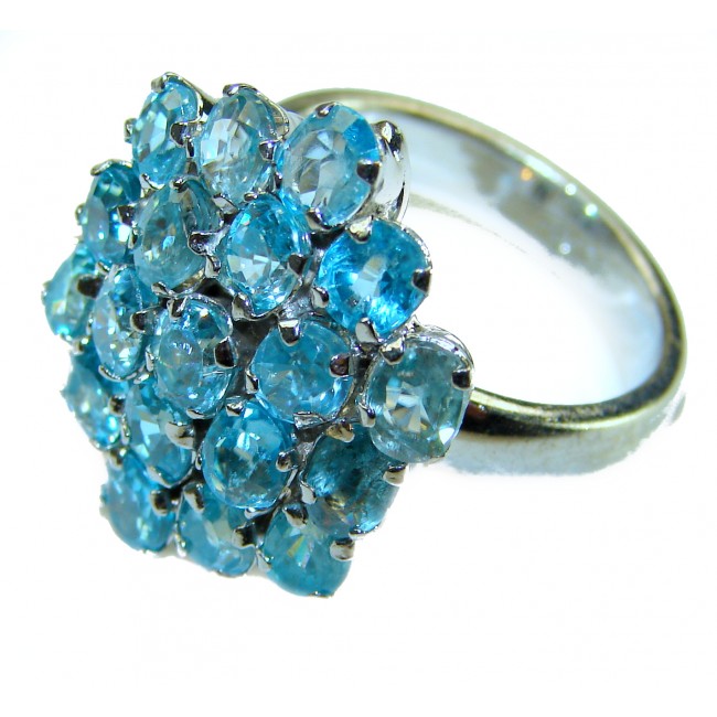Blue Odyssey 4.5 carat authentic Swiss Blue Topaz .925 Sterling Silver handmade Statement Ring size 8 - photo 1
