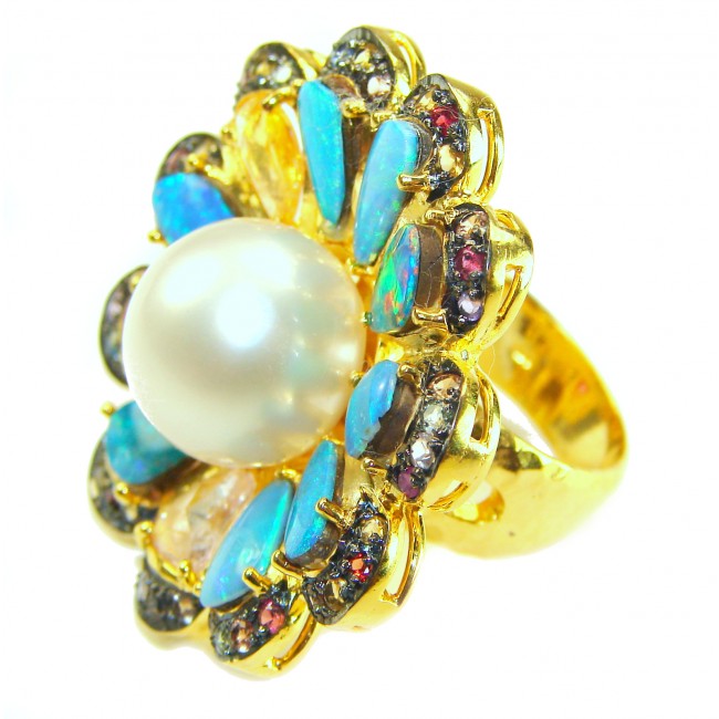 Giovanna- One-of-a-Kind genuine Australian Opal Pearl 18k Gold over .925 Sterling Silver Handcrafted Ring size 7 - photo 3