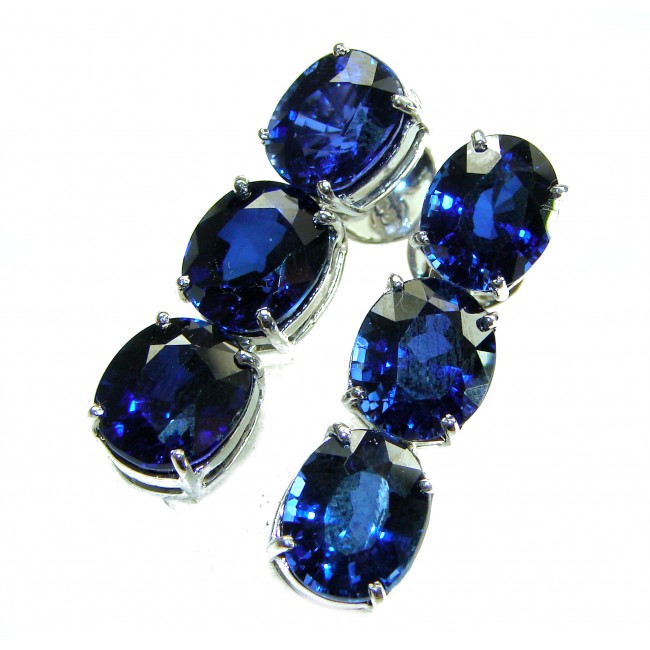 Deep Ocean 22.5 carat London Blue Topaz .925 Sterling Silver handmade Statement earrings - photo 4