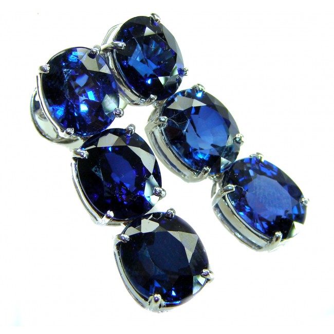 Deep Ocean 22.5 carat London Blue Topaz .925 Sterling Silver handmade Statement earrings - photo 3