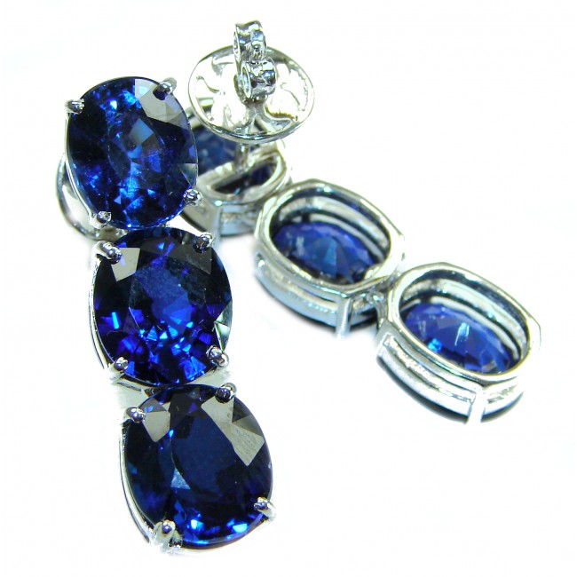 Deep Ocean 22.5 carat London Blue Topaz .925 Sterling Silver handmade Statement earrings - photo 2