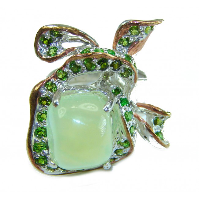 MAGIG FLOWER Best quality Prehnite .925 Sterling Silver handcrafted LARGE Ring Size 9