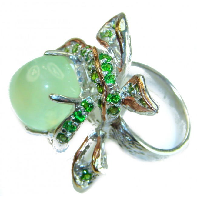 MAGIG FLOWER Best quality Prehnite .925 Sterling Silver handcrafted LARGE Ring Size 9