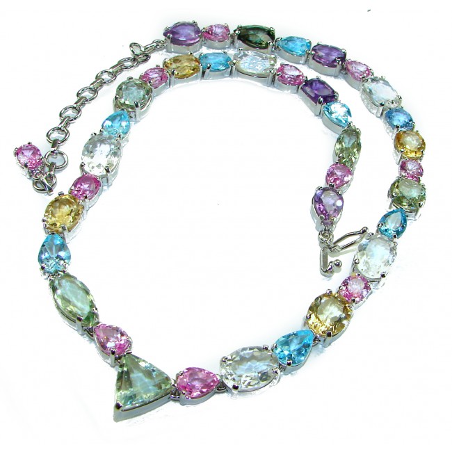 Pastel Beauty - 210.8 carat Natural Multigem .925 Sterling Silver Handcrafted Statement Necklace