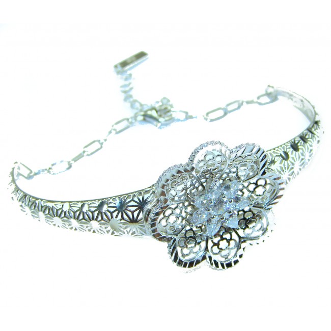 Aphrodite - Solid 2.5 multicolor white Sapphire .925 Sterling Silver handcrafted Bracelet - photo 3