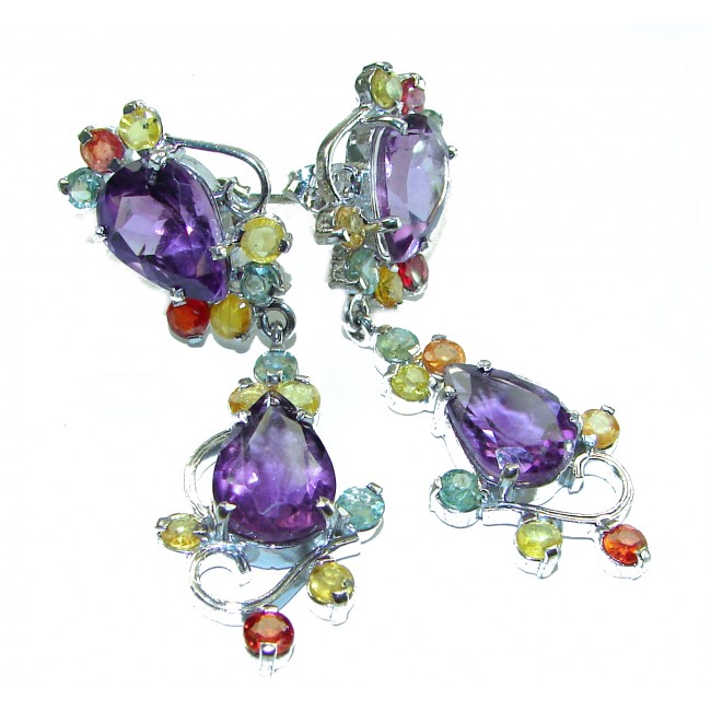 Lavender Beauty authentic 10.2 carat Amethyst Sapphire .925 Sterling Silver handcrafted earrings