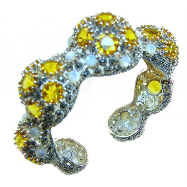 Dolce Vita - Precious Natural 66.5 carat Citrine .925 Sterling Silver handcrafted LARGE bracelet