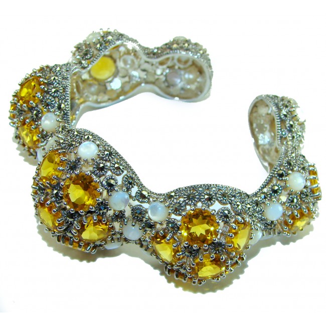 Dolce Vita - Precious Natural 66.5 carat Citrine .925 Sterling Silver handcrafted LARGE bracelet