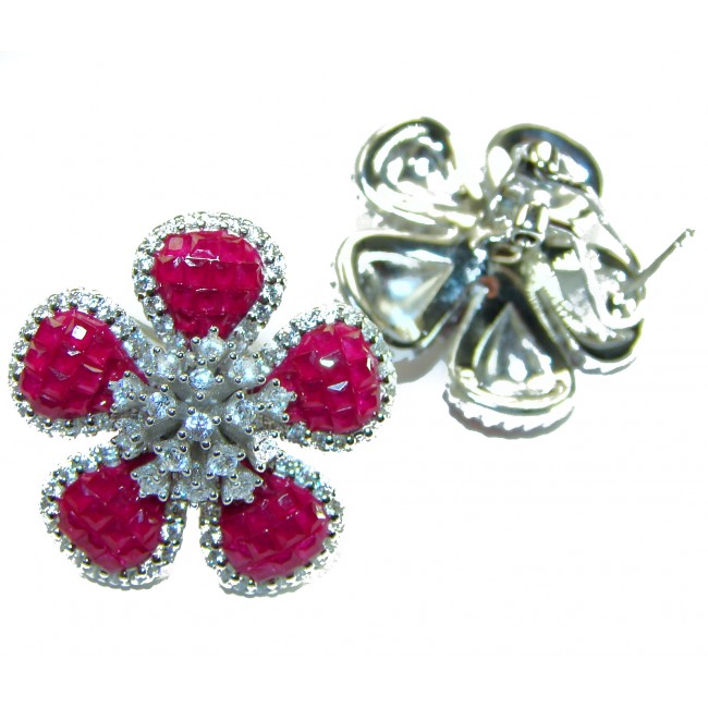 Real Beauty natural 18.2 carat Ruby Flowers .925 Sterling Silver handcrafted earrings