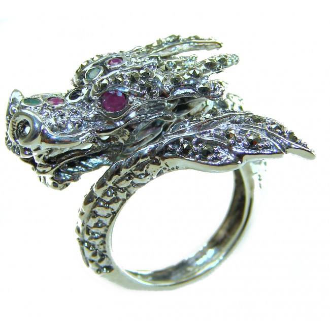 Reclaim your Power Authentic Marcasite .925 Sterling Silver Handcrafted Large Ring size 7