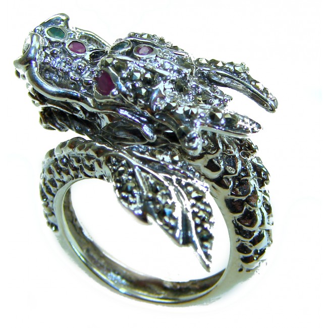 Reclaim your Power Authentic Marcasite .925 Sterling Silver Handcrafted Large Ring size 7