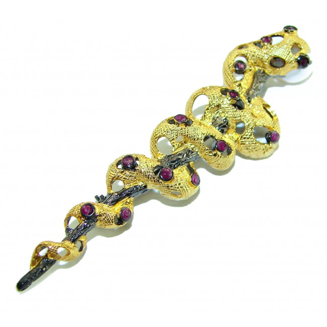 Golden Boa Snake 12.5 carat Ruby 14K Gold over .925 Sterling Silver handcrafted Pendant Brooch