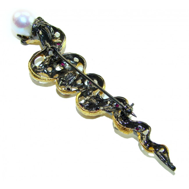 Golden Boa Snake 12.5 carat Ruby 14K Gold over .925 Sterling Silver handcrafted Pendant Brooch